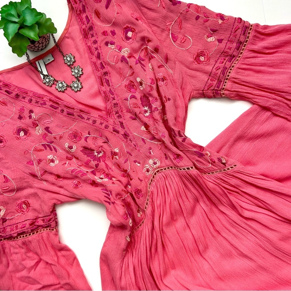 Anthropologie Blank London Embroidered Maxi Dress Boho Pink Festival Size M - Picture 2 of 12